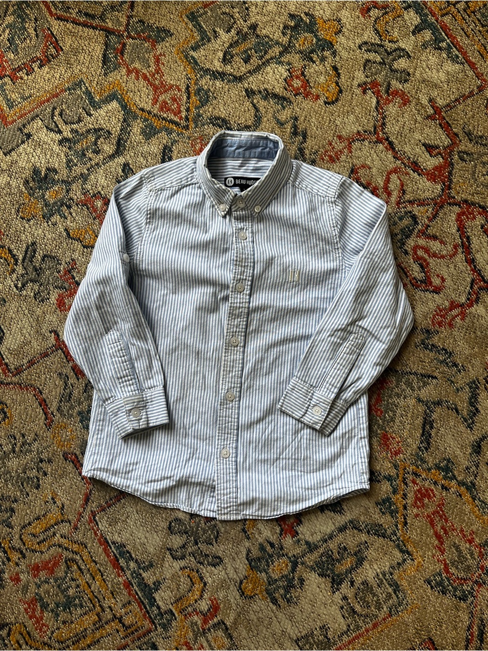 Hudson Jeans Boys' Blue & White Striped Button-Down Shirt Size 5 100% Cotton